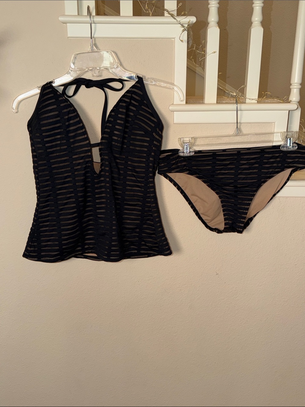 Kenneth Cole Black Striped Mesh Tankini Set